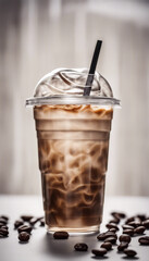 Wall Mural - Iced coffee in plastic takeaway glass isolated on white background