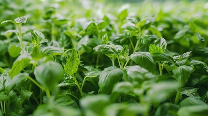 Naklejka na meble Lush Green Basil Plants Growing in a Garden with Fresh Leaves and Vibrant Foliage in Natural Sunlight
