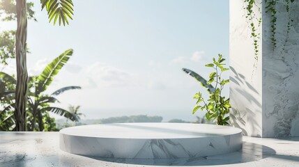 Wall Mural - a white marble table with a plant in the background