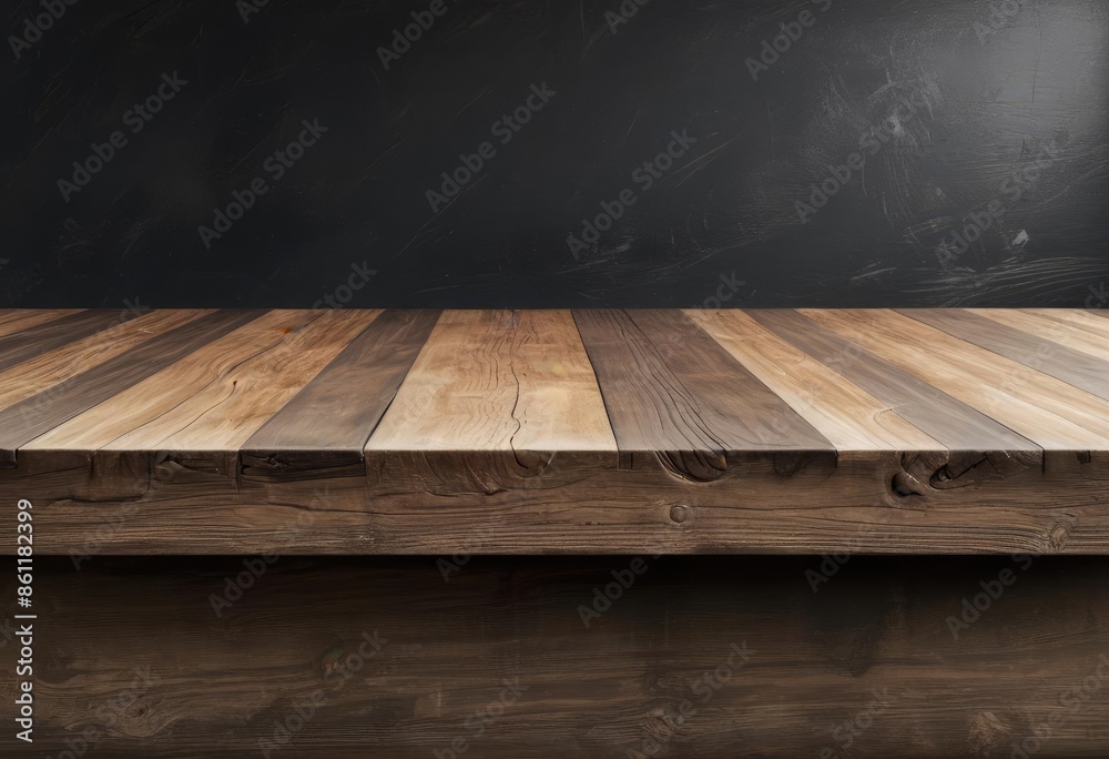 Wooden table with black wall background for product display ...