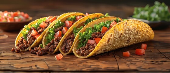 Vector illustration of a taco filled with ground beef, lettuce, cheese, and salsa.