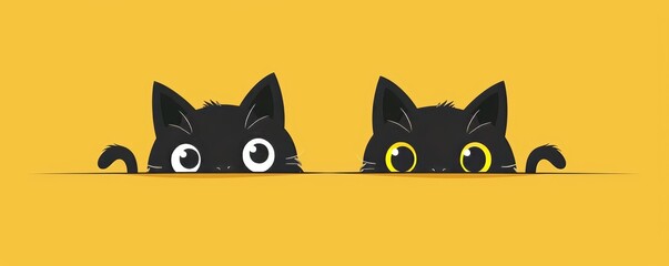 Wall Mural - Set of cats. Happy sad black kitten head face. Hanging upside down. Happy Halloween. Notebook sticker print template. Flat design. Yellow background.