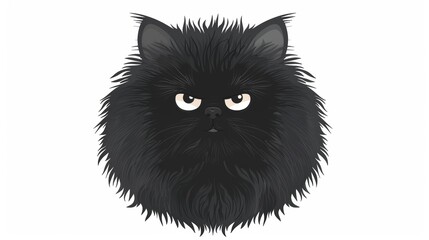 Wall Mural - This is a black fluffy fur cat round sad face head silhouette icon. Cute cartoon funny baby pet character. Funny kawaii doodle animal. Sticker print. Flat design. White background. Isolated.