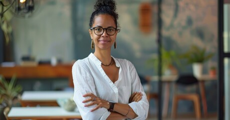 Poster - face and arms crossed at creative agency, smiling with confidence and pride at the task. portrait of