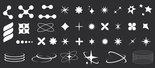 Wall Mural - set of y2k minimal geometric shapes thin line rings, abstract aesthetic element illustrated for bann