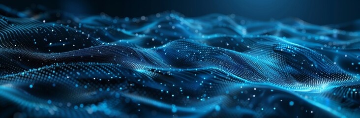 Poster - Technology stream background. Digital dynamic wave of dots. Network connection structure. 3D rendering.