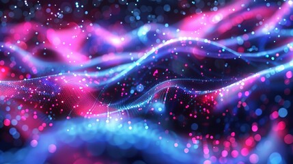 Poster - An image of a futuristic head-mounted display with an interface made of glowing fractal particles representing nanotechnology radar software in 3D