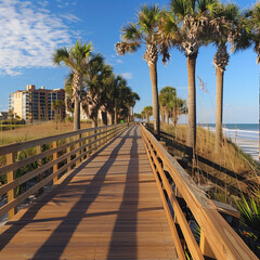 Wall Mural - Dawn Breaks Over Sanded Boardwalk and Quiet Beach Town