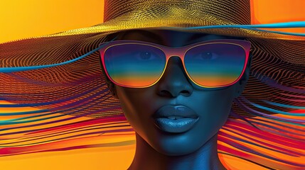 black woman in sunglasses and summer hat  Generative AI