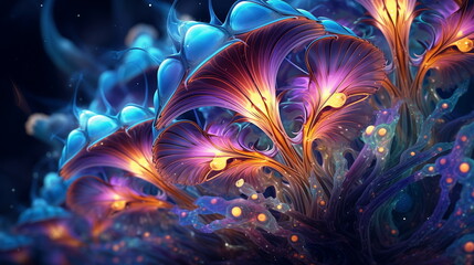 Aufkleber - Bright colorful fractal flower in a swirling digital pattern background