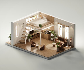 Poster - Isometric view bed room open inside interior architecture 3d rendering digital art	
