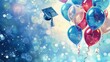 © Anat art - A festive graduation celebration scene with colorful balloons, a graduation cap, and confetti. Generative AI