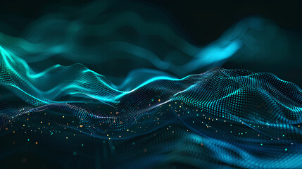 Poster - vector abstract light lines wavy flowing dynamic in blue green colors isolated on black background f