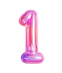 Fototapete - AI generated photo with inflatable multicolored neon number 1. Minimalistic balloon isolated on a transparent background