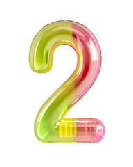 Fototapete - AI generated photo with inflatable multicolored neon number 2. Minimalistic balloon isolated on a transparent background