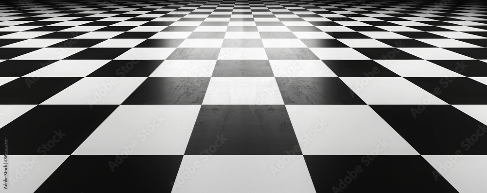 Black and white checkered floor creating a sense of perspective and ...