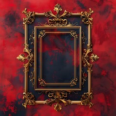 Poster - Classic Ornate Gold Frame on Luxurious Velvet Red Background Evoking Sophistication and Opulence