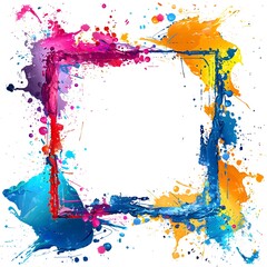 Poster - Abstract Frame with Vibrant Colorful Paint Splatter on White Background for Creativity and Design Projects