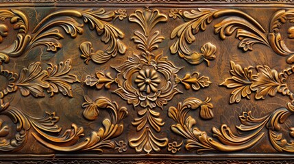 Intricate golden floral pattern on a textured background, showcasing detailed craftsmanship and elegant decorative design.