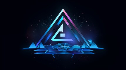 Poster - Digital Glowing Triangular Logo with Geometric Blue Design