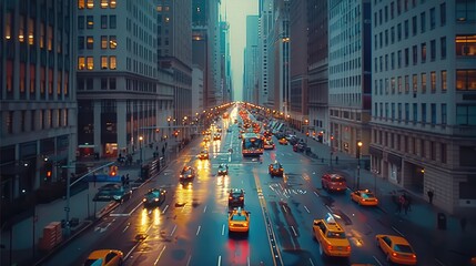 Poster - Downtown city street. Aerial high view. Generative AI.