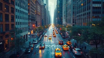 Poster - Downtown city street. Aerial high view. Generative AI.
