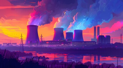 A vivid and colorful illustration of nuclear power. Generative AI