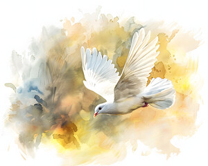 Wall Mural - Flying white dove watercolor illustration. Symbol of peace. white Pigeon