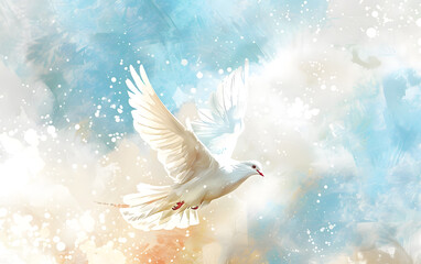 Wall Mural - Flying white dove watercolor illustration. Symbol of peace. white Pigeon