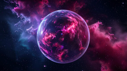 Wall Mural - 3d spectacular cosmic cloud explosion within transparent sphere with black background. nebula and st