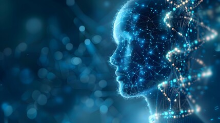Poster - Conceptual Image of Evolution Represented by Digital DNA Strand with Binary Code and Neural Networks
