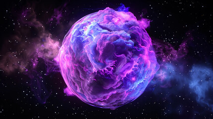 Wall Mural - 3d spectacular cosmic cloud explosion within transparent sphere with black background. nebula and st