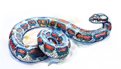 Wall Mural - A watercolor painting of a multicolored and dotted snake