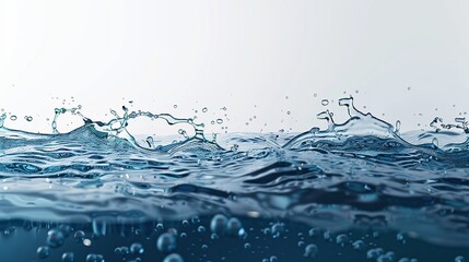 Wall Mural - Water wave, splash of water on light blue background, high resolution photography.