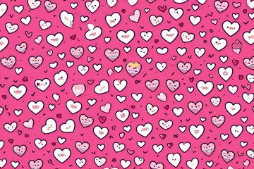 Wall Mural - abstract childish Heart cartoon character pattern on pink background.Pixel style