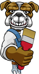 Sticker - Bulldog Painter Decorator Holding Paintbrush