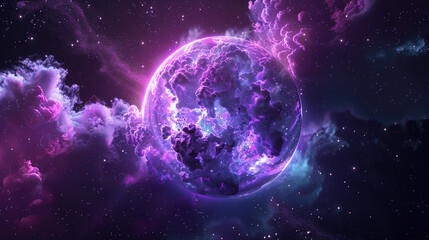 Wall Mural - 3d spectacular cosmic cloud explosion within transparent sphere with black background. nebula and st