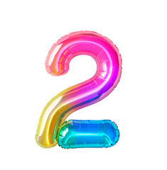 Fototapete - AI generated photo with inflatable multicolored neon number 2. Minimalistic balloon isolated on a transparent background