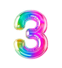 Fototapete - AI generated photo with inflatable multicolored neon number 3. Minimalistic balloon isolated on a transparent background