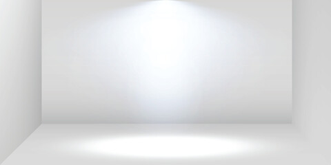 Spot led lamp light on a shelf. Vector realistic illustration of product presentation showroom, museum exhibition, shop window, empty platform for advertising, modern fashion gallery wall template