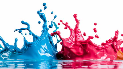 Canvas Print - Vibrant paint splashes merging in water, isolated on a white background 