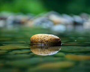 Poster - Water Drop on Smooth Pebble Reflecting Tranquil Nature Concept