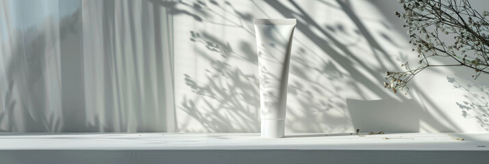 Wall Mural - Blank White Cream Tube on Light Surface with Shadows