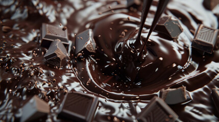 Wall Mural - Dark chocolate flowing into a dark chocolate center.