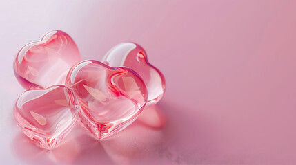 Wall Mural - A pink background with hearts in a clear glass.