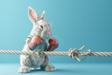 Wall Mural - A rabbit is boxing with a rope in the background