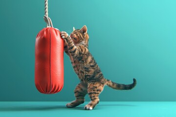 Sticker - A kitten is standing in front of a punching bag