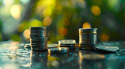 Coins on the table, money and growing business concept