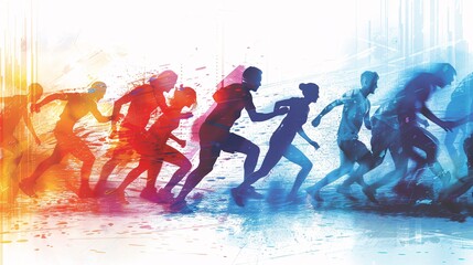 Wall Mural - Abstract illustration background with dynamic silhouettes of a team engaging in a physical athletic activity, showcasing collaboration and movement, highly detailed photograph, ultra-sharp and clear