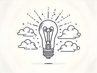 Poster - Minimalist Line Art of a Bright Idea Lightbulb on White Background